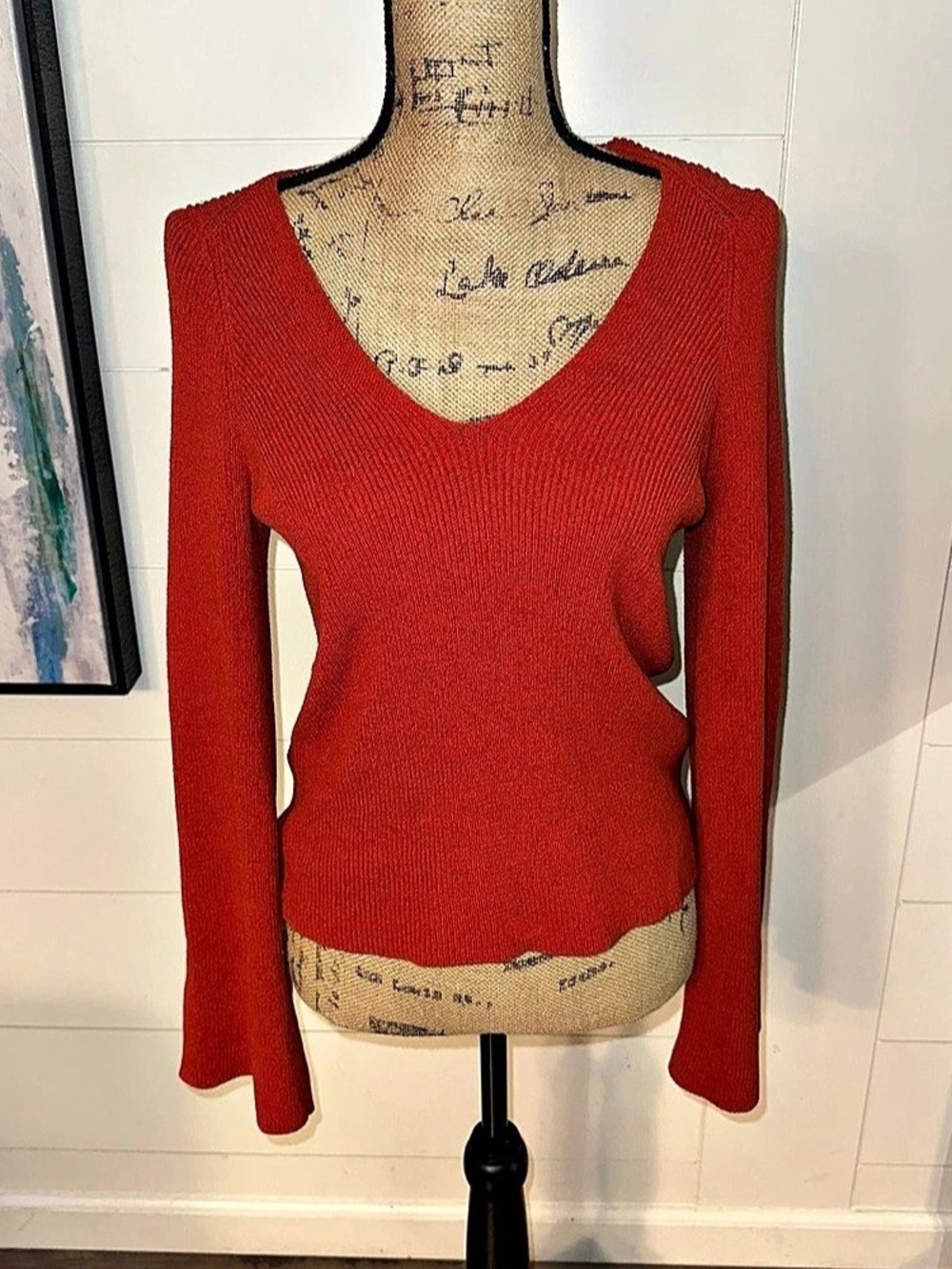 Madewell Rust Orange V Neck Bell Sleeve Knit Sweater Top M
